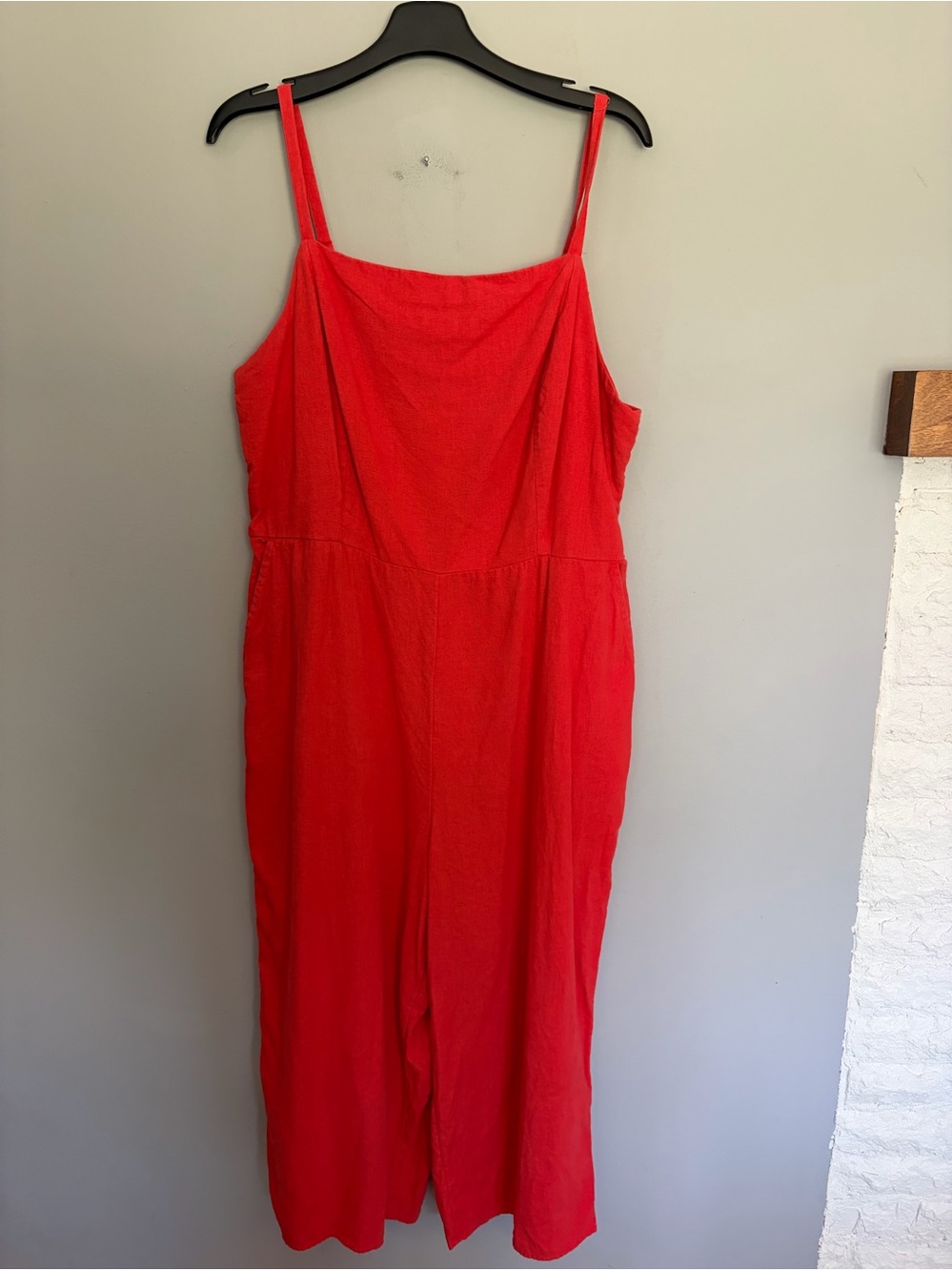 Old Navy Jumpsuit Womens XL Orange Linen Blend Wide Leg Pockets Smocked Cropped